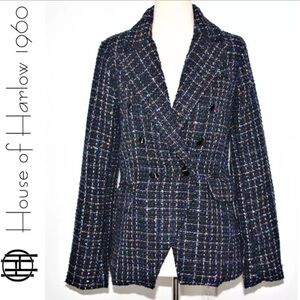 House of Harlow 1960 Tweed Tinsel Blazer Jacket Navy Blue NEW, Small